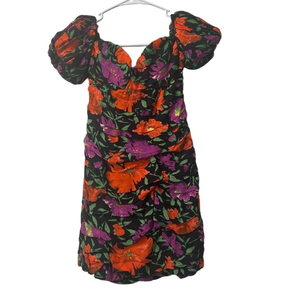 ZARA NWT Mini Runched Floral Puff Sleeve Dress Size Small Sexy Party Cottagecore
